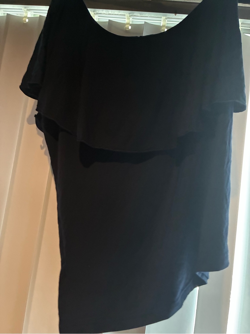 Chaps Navy Off-Shoulder Ruffle Blouse - Picture 9 of 11